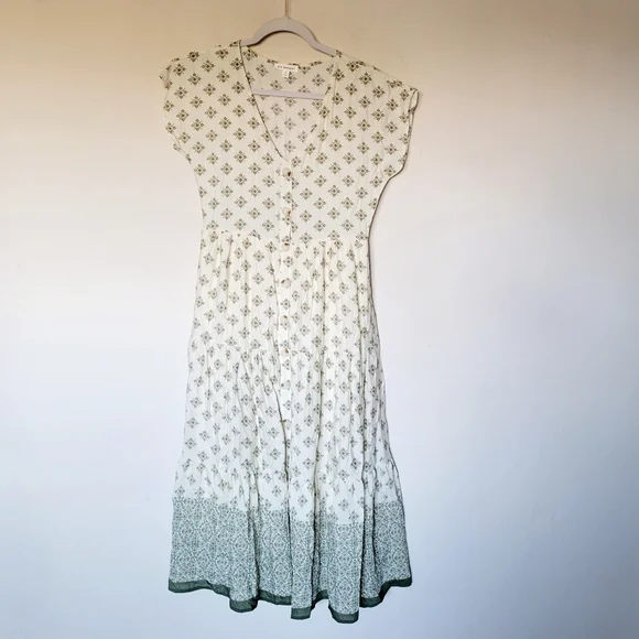 Blu Pepper Geo Print Button-up Midi Dress In Olive - Picture 4 of 7